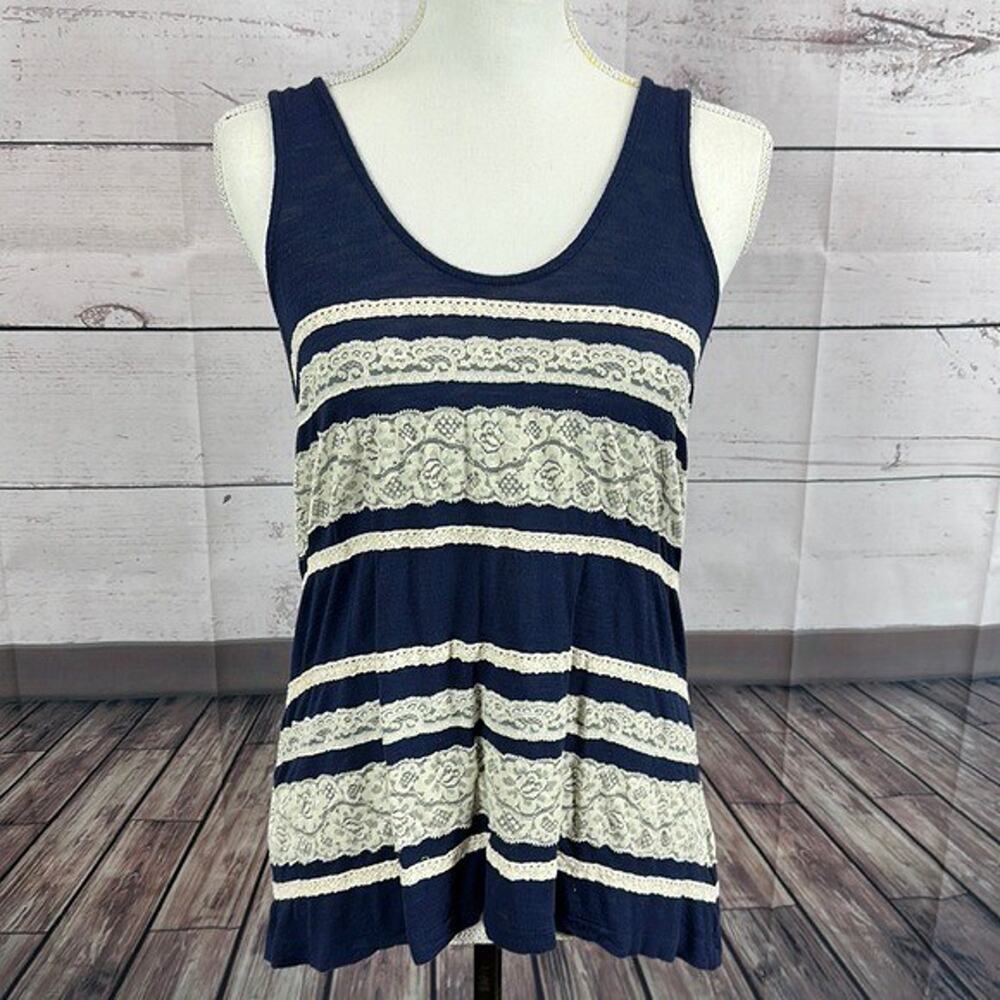 Kimchi Blue Tank Top Womens Medium Blue Lace Beach Nautical Costal Anthropologie
